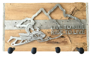 Backcountry Sled Patriots Metal artwork on Wood with Railroad Spikes